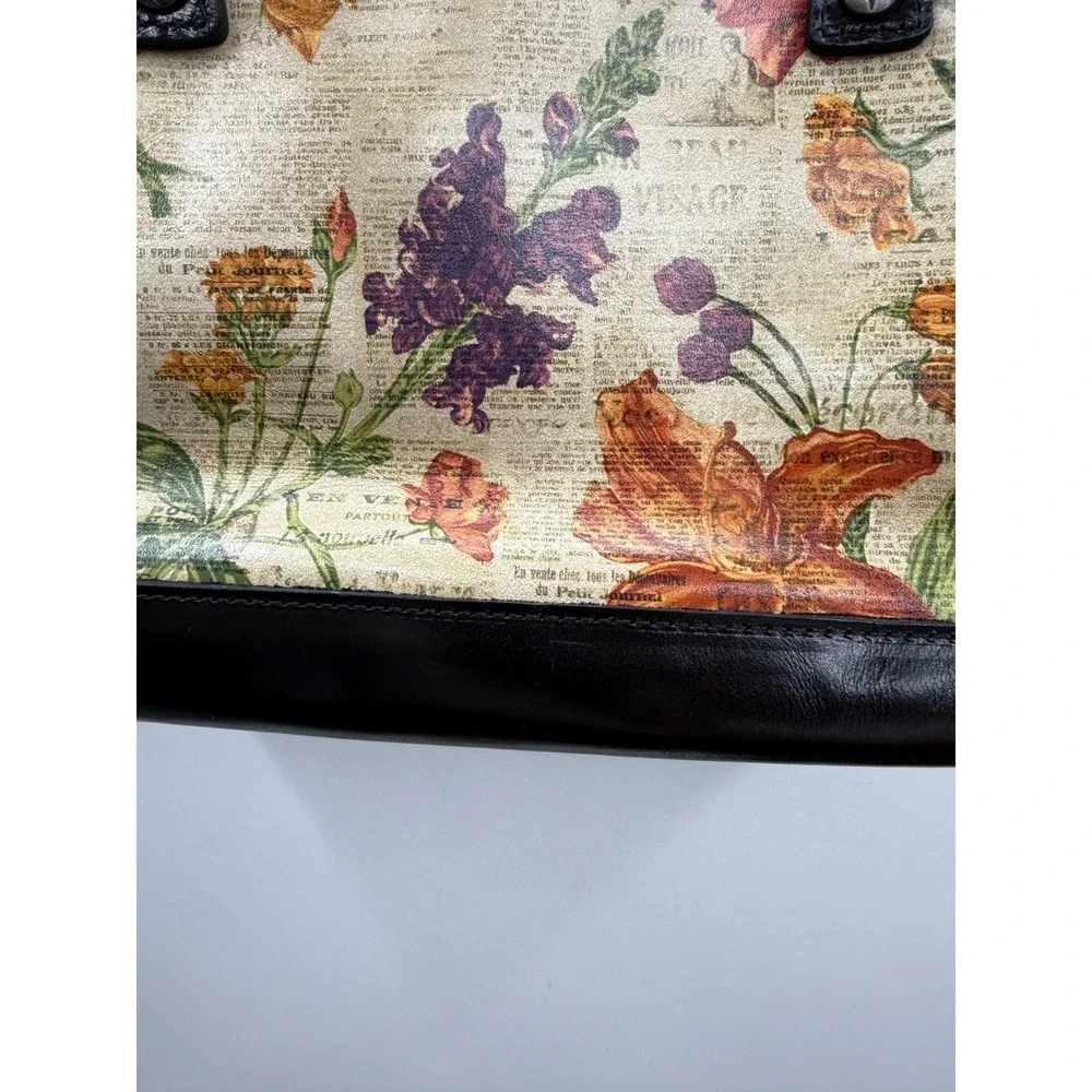 Patricia Nash Josselin Satchel Bag Floral Newsprint Convertible Crossbody Purse‎